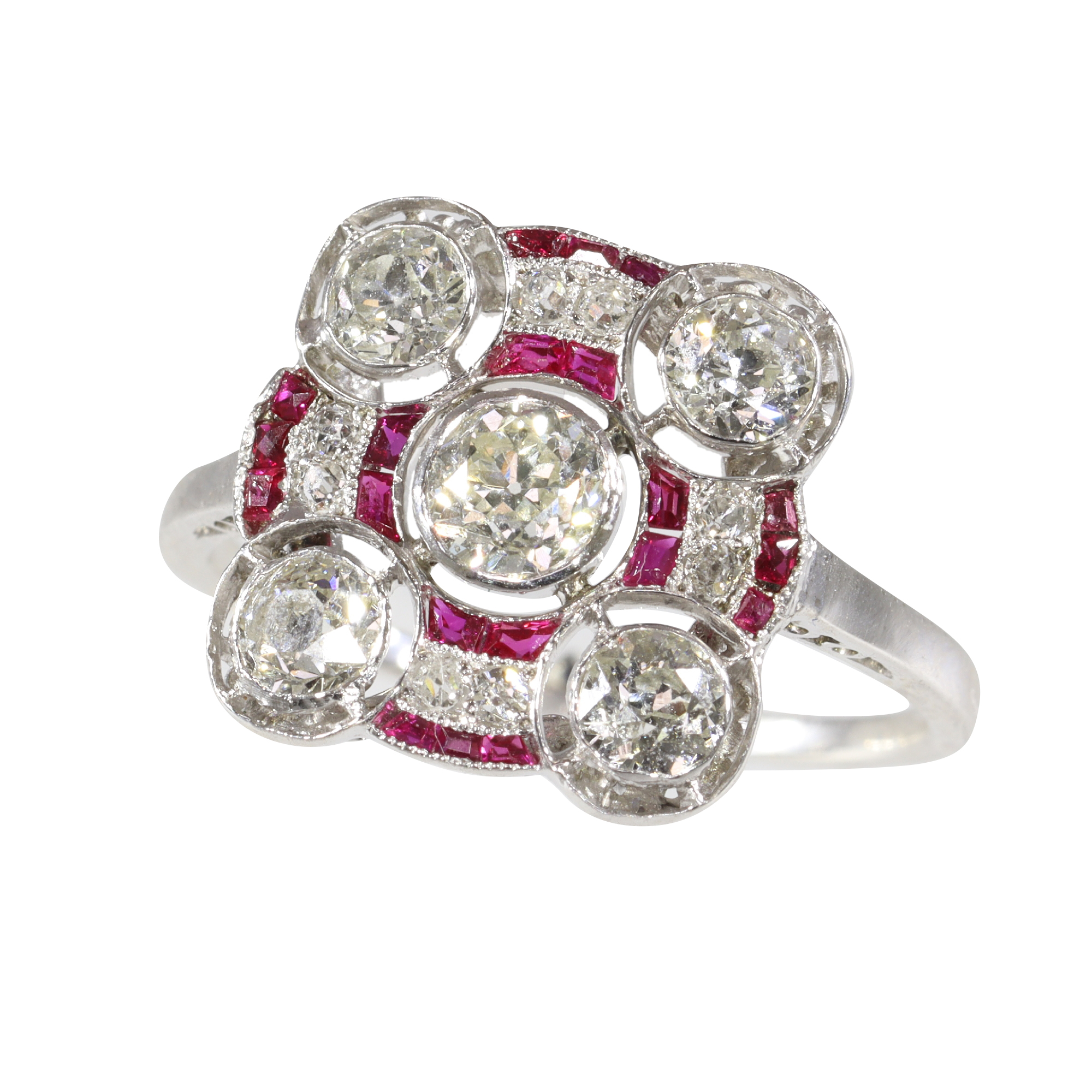 1920s Art Deco Diamond and Ruby Ring  A Romantic Legacy in Platinum